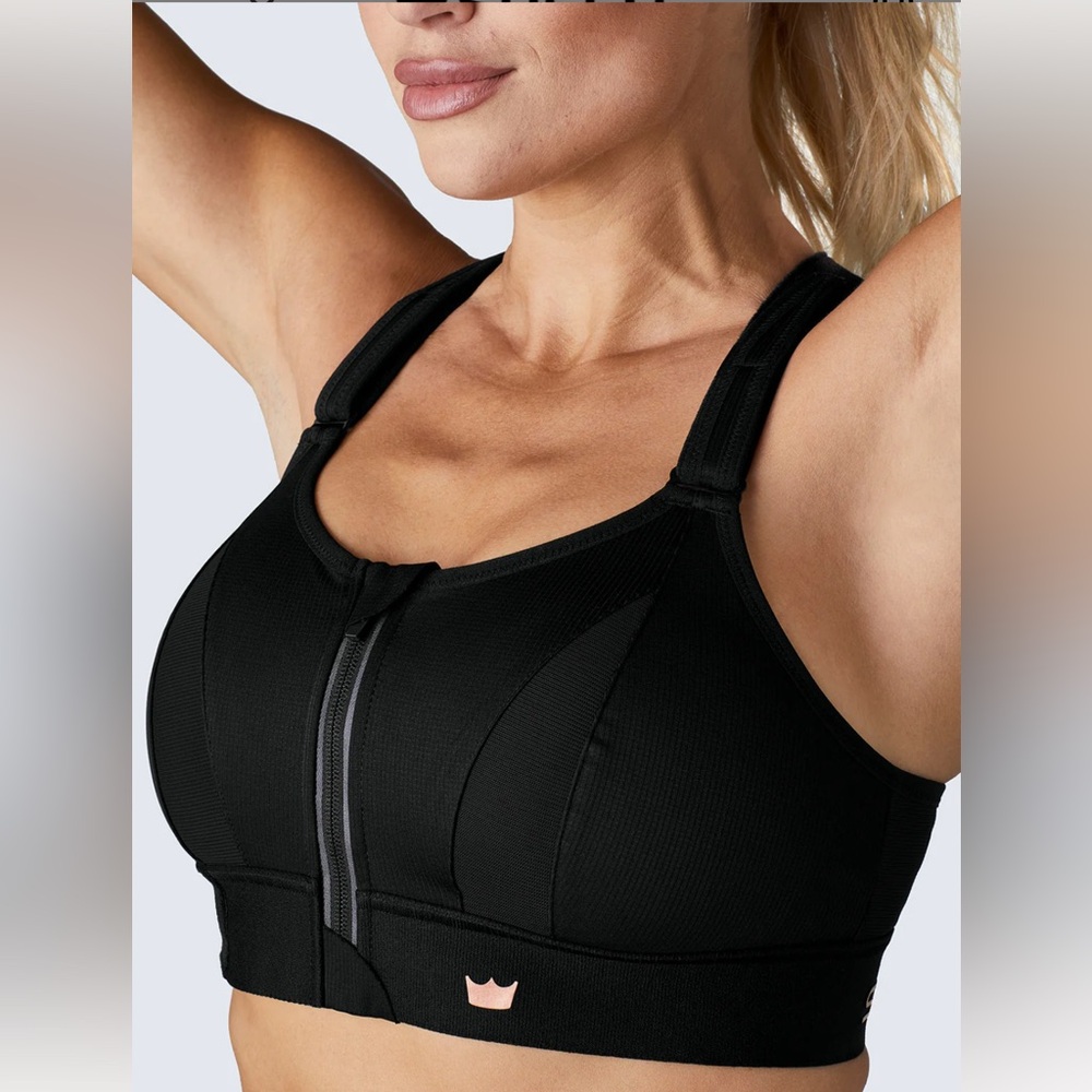 SHEFIT Black Front-Zip High-Impact Sports Bra